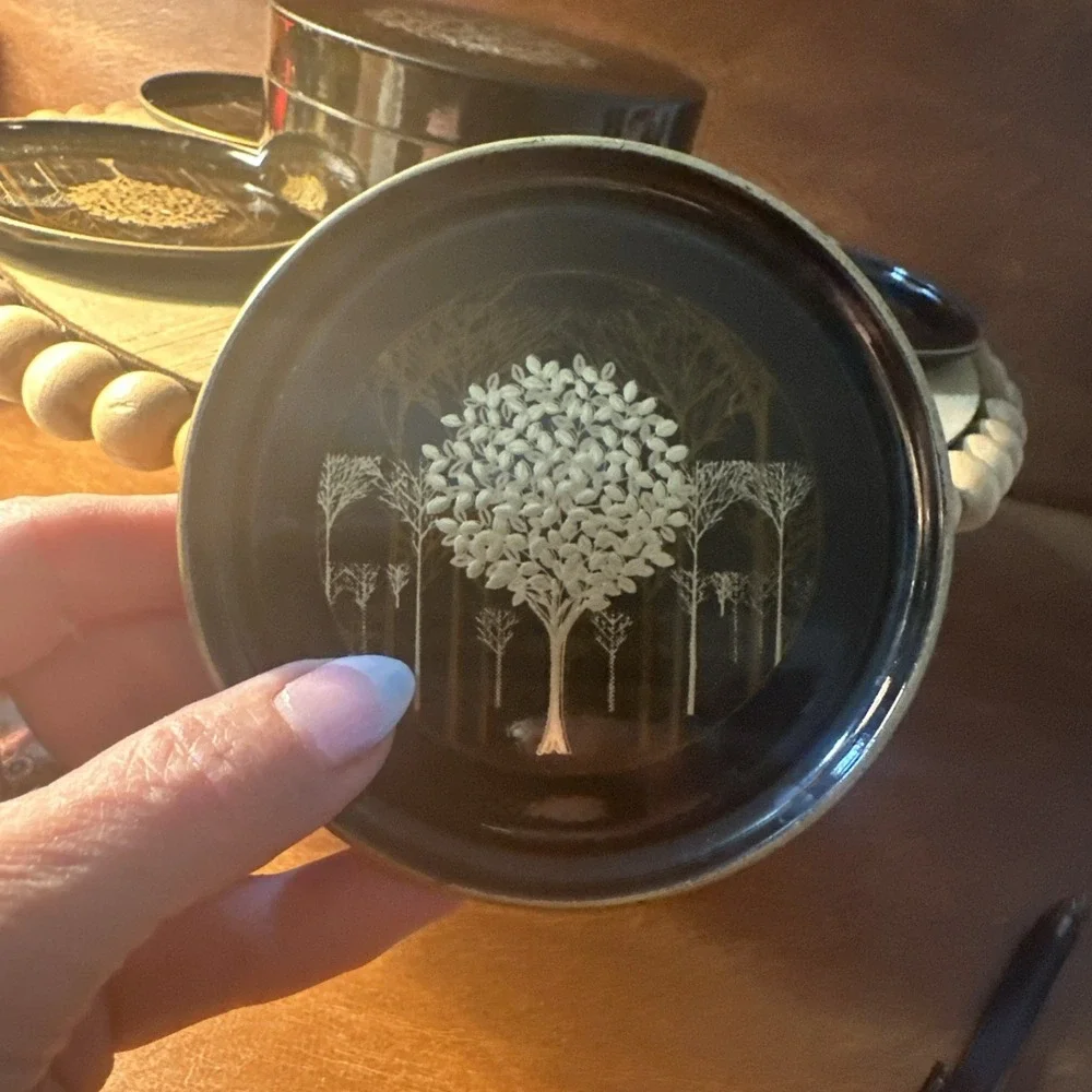 Set 5 of Otagiri Japan Black Lacquer Metallic Gold Tree Trays and Trinket Box